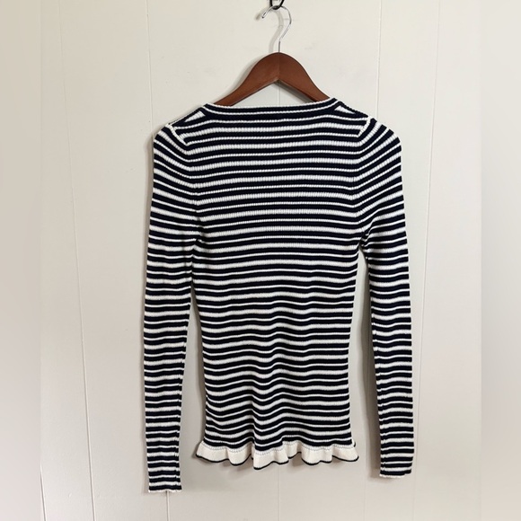 See by Chloe striped navy blue white ruffle knit sweater top size SM - Picture 6 of 7